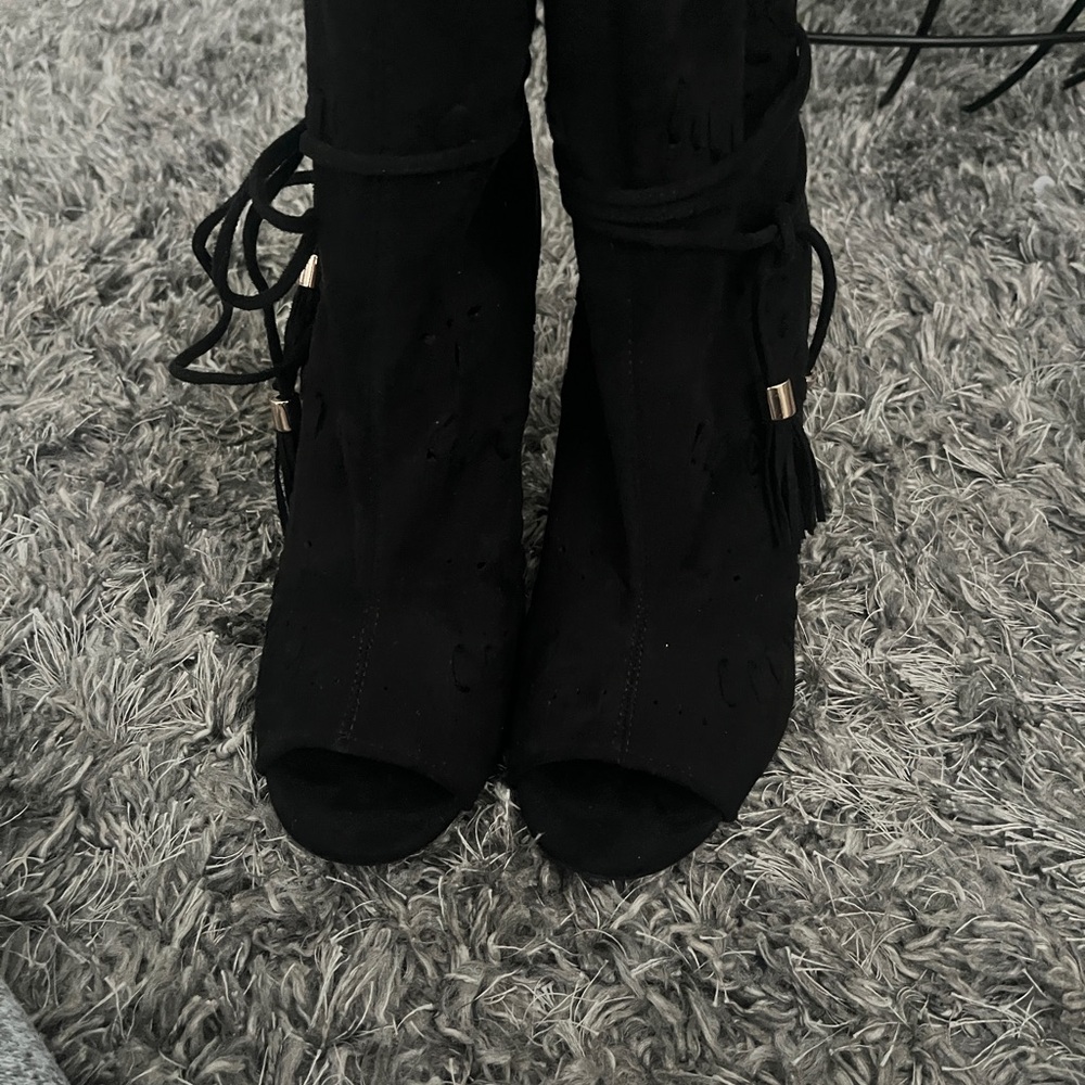 Open Toe Suede Ankle Boot - Picture 7 of 9